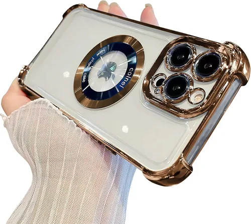 Vista 54 de Funda magnética transparente para iPhone 11, funda de lujo con cuatro esquinas brillantes, protección a prueba de golpes de grado militar
