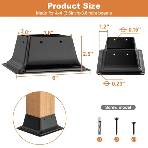 Vista 2 de FMhotu 4x4 Base de poste 2 piezas, soporte de poste de acero recubierto en polvo resistente de 3.6"x3.6" interno, adecuado para poste de madera