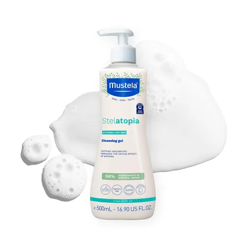 Vista 10 de Mustela Stelatopia Eczema-Prone Skin Cleansing Gel - Baby Face & Body Wash with Natural Avocado & Sunflower Oil - Fragrance-Free & Tear Free