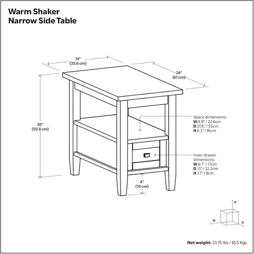 Vista 3 de SIMPLIHOME - Mesa lateral estrecha rectangular Warm Shaker, de madera maciza, de 14 pulgadas de ancho, estilo transicional, color negro, para sala