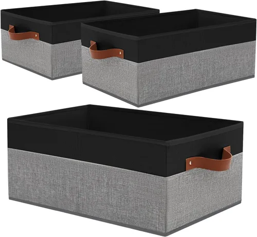 Vista 8 de Contenedores Organizadores de Armario Paquete de 3, Contenedores de Almacenamiento Grandes para Estantes, Cajas Cestas de Almacenamiento Plegables