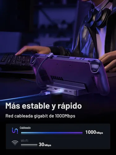 Vista 4 de UGREEN Base de conexión de Steam Deck 6 en 1 USB C con 4K @60Hz HDMI, Gigabit Ethernet, PD 100W carga 1xUSB C 2X USB 3.0 compatible con Steam Deck