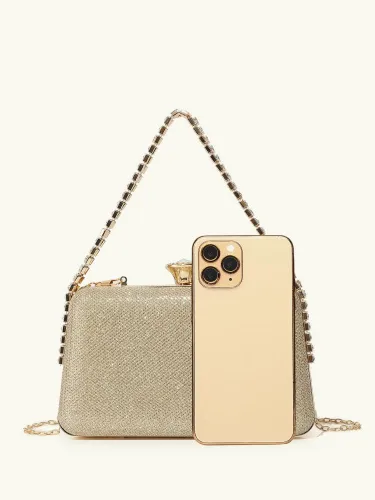 Vista 3 de BWKUNOLF Bolso de noche para mujer, bolso de mano brillante para boda, fiesta de noche, bolso de mano con cadena, bolso cruzado