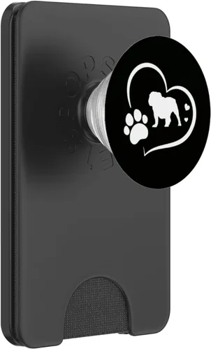 Vista 8 de Bulldog inglés con huella de pata y corazones en PopSockets negros PopGrip intercambiables