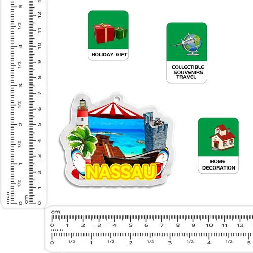 Vista 4 de Bahamas Nassau - Adorno de Navidad de acrílico transparente de doble cara para decoración de árbol, colgante de recuerdo de viaje, colección
