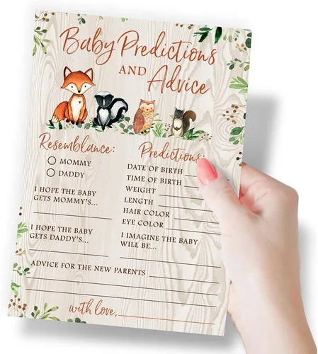 Vista 2 de Printed Party Predicciones y consejos para baby shower, animales del bosque, 50 tarjetas