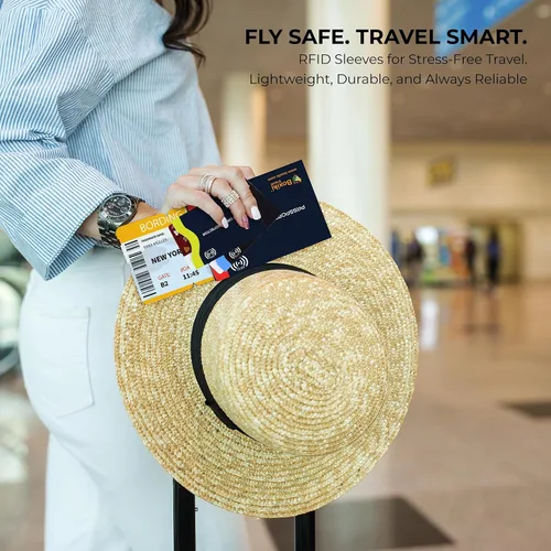 Vista 3 de Boxiki Travel - Fundas de bloqueo RFID con código de color para evitar robos de identidad y sobres de bloqueo RFID (azul marino)