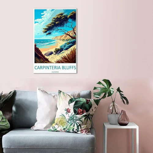 Vista 5 de Carpinteria Bluffs California - Póster de viaje vintage de paisaje de 08 x 12 pulgadas (7.9 x 11.8 in), lienzo artístico y lienzo para pared, póster