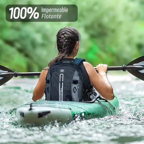Vista 3 de Mochila impermeable Trudave, mochila impermeable sumergible, bolsa seca flotante recubierta de TPU con cierre hermético para kayak, pesca Negro
