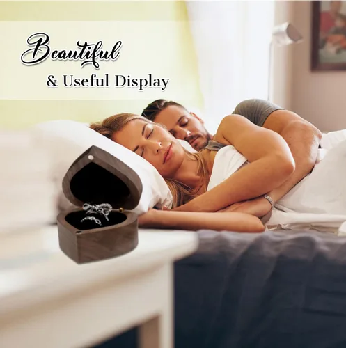 Vista 6 de Zhamate Caja de anillos de corazón personalizada, estuche de madera personalizado para anillos con texto y patrón, cajas de propuesta