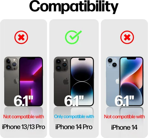 Vista 3 de Power Theory Protector de pantalla diseñado para iPhone 14 Pro, con protectores de lente y funda transparente compatible con Magsafe [dureza 9H]
