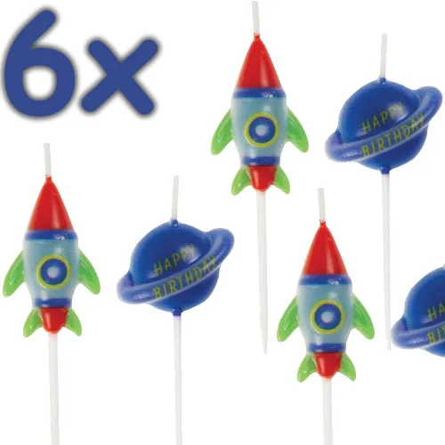 Vista 3 de Unique Velas de cumpleaños del espacio exterior del partido (6) pc
