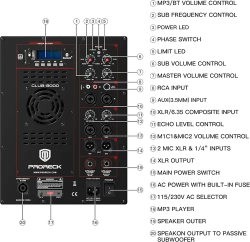 Vista 3 de PRORECK Club 8000 juego de sistema de audio de 18 pulgadas y 8000W P.M.P.O estéreo para DJ/altavoces PA alimentados, conjunto de 6 altavoces