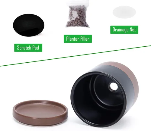 Vista 4 de D'vine Dev Paquete de 2 macetas de cerámica con platillos, negro/bronceado Negro/Bronceado Moteado