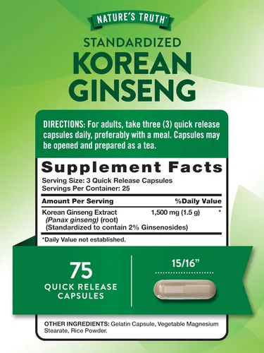 Vista 2 de Nature's Truth Cápsulas de ginseng coreano 75 unidades Extracto estandarizado Suplemento sin OMG y sin gluten