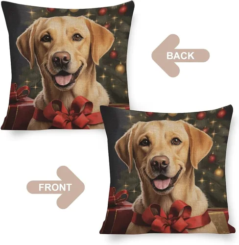 Vista 3 de Funda de almohada estampada con retrato de laboratorio de raza de perro amarillo serio, labrador retriever, fundas de cojín amarillas de laboratorio