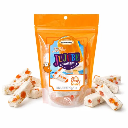 Vista 11 de Golden Bonbon Caramelo italiano de turrón de azufaifo, suave y masticable con frijoles de gelatina afrutados receta original