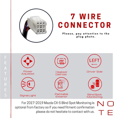 Vista 7 de Espejo lateral del conductor Spieg para Mazda CX-5 2017-2024 con monitoreo de punto ciego BSM, ajuste eléctrico, calefactado, luz de señal de giro