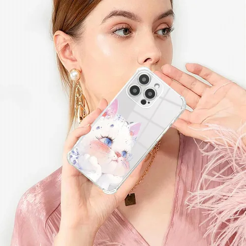 Vista 2 de Roemary Buffertech - Funda estética de gato para iPhone 13 con diseño de gatito, patrón estético rosa con protector de pantalla