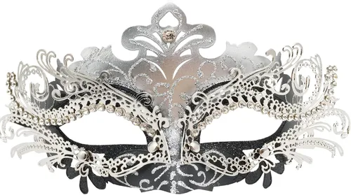 Vista 8 de Máscaras de metal para mujeres/hombres, máscara veneciana de Halloween, máscara de Mardi Gras Negro