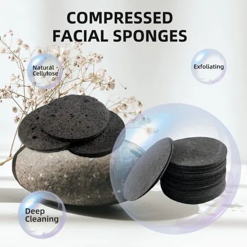 Vista 3 de Esponjas faciales comprimidas de celulosa natural, esponja facial de forma redonda, para limpieza facial, exfoliación y eliminación de maquillaje