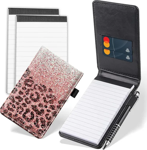 Vista 14 de Juego de 4 mini blocs de notas de bolsillo, funda de cuero sintético de mármol abstracto con 2 ranuras para tarjetas, 1 lápiz capacitivo y 2
