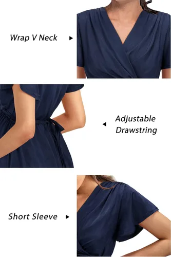 Vista 6 de OUGES 2024 - Camisetas de maternidad para mujer, manga corta, cuello en V, lazo en la espalda, ropa de maternidadtúnica casual para embarazo