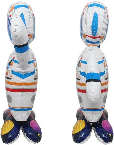 Vista 7 de Globos de aluminio con forma de cohete y astronauta en 4D de pie, globos de aluminio para helio, temática del espacio exterior, decoración de fiesta