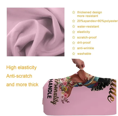 Vista 3 de Protector de maleta de viaje para mujer afroamericana, elástica, lavable, funda de equipaje con cremallera oculta adecuada para 18-32 pulgadas
