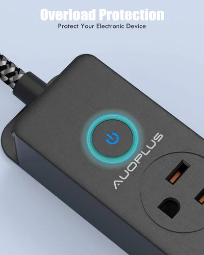 Vista 6 de AUOPLUS - Regleta protectora de sobretensiones con puertos USB C, cable de extensión trenzado de 5 pies, 5 salidas y 3 puertos USB (1 USB C)