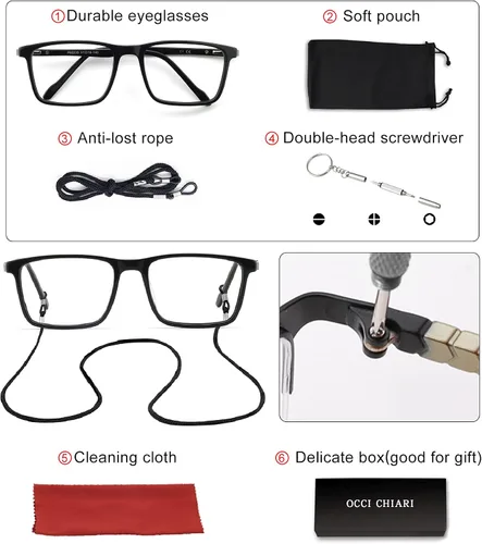 Vista 6 de OCCI CHIARI Gafas de lente transparente para hombre marco óptico cuadrado