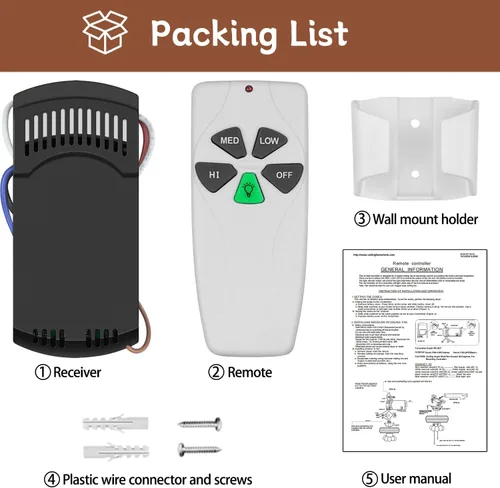 Vista 7 de Kit de control remoto universal para ventilador de techo, repuesto para Harbor Breeze, Hunter, Hampton Bay, Litex, 3 velocidades, control de luz