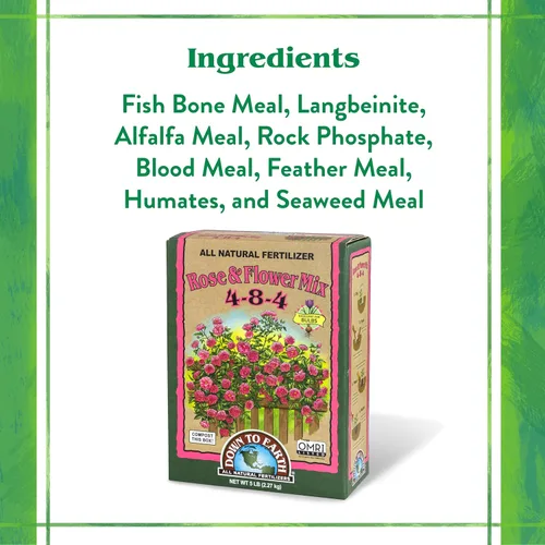 Vista 4 de Down To Earth All Natural Fertilizers Mezcla orgánica de rosas y flores - Alimento vegetal para rosas, bulbos, flores y ornamentales 4-8-4, 5 libras
