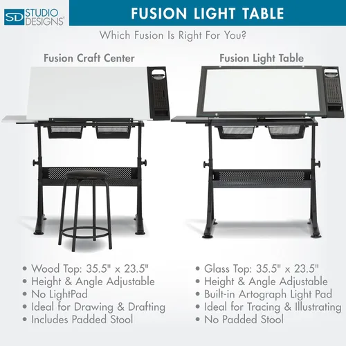 Vista 10 de Studio Designs Fusion Drafting Table with Integrated LED Light Pad, Height & Angle Adjustable Tempered Glass Light Table, Artograph Light Pad