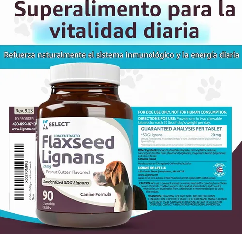 Vista 4 de K9 Select Lignans concentrados de linaza para perros, 20 mg 90 tabletas, sabor a mantequilla de maní, masticable, Impove Coat
