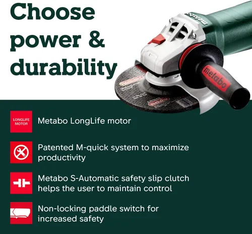 Vista 9 de Metabo amoladora angular de 6 pulgadas, 10,000 RPM, 12 amperios, interruptor de paleta sin bloqueo, fabricada en Alemania, WP 13-150 Quick