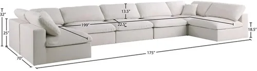 Vista 3 de Meridian Furniture 602Cream-Sec7B - Colección de felpa contemporánea con relleno de plumón de terciopelo tapizado modular en forma de U para 7