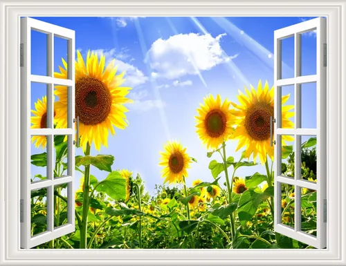 Vista 9 de Pintura autoadhesiva 3D, calcomanías de pared falsas para ventana, isla tropical con palmeras, mural de pared, vista de ventana, decoración de pared