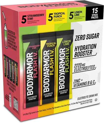 Vista 9 de BODYARMOR Paquetes de electrolitos Flash IV con cafeína, paquete variado de frambuesa azul y bayas de dragón, mezcla de bebida energética sin