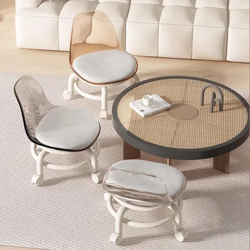 Vista 6 de Silla de polea de acrílico, taburete bajo con polea de respaldo, taburete ergonómico bajo para limpieza del hogar, taburetes de oficina, lavandería
