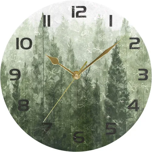 Vista 5 de Reloj de pared de pinos de 10 pulgadas, silencioso, sin tictac, de cuarzo, funciona con pilas, redondo, digital, fácil de leer, para el hogar
