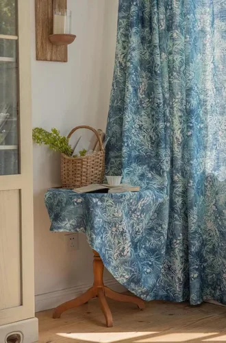 Vista 3 de Cortinas azules para ventana de sala de estar de 84 pulgadas de largo, juego de 1 panel largo de lino de algodón con textura floral, cortinas