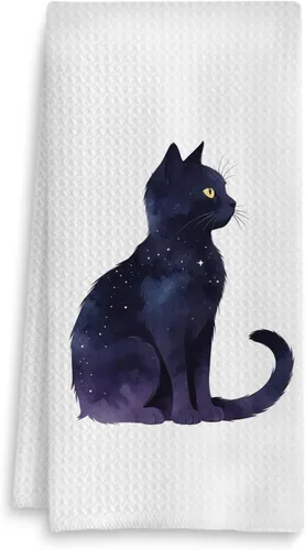 Vista 9 de Toalla de cocina con gato floral, toalla de mano con gato floral para decoración de baño, toalla de té para platos de cocina con gatito