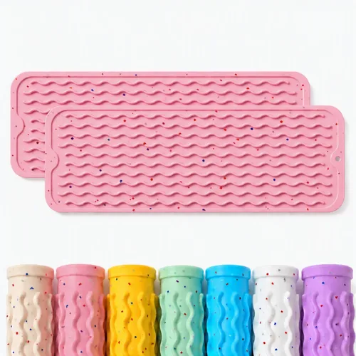 Vista 27 de CAKETIME Paquete de 2 tapetes de secado de platos de silicona multicolor para encimera de cocina, comedor, manteles individuales resistentes al