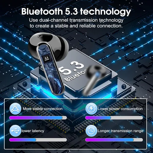 Vista 5 de Csasan Auriculares inalámbricos Bluetooth 5.3, auriculares intraurales de reproducción de 40 horas, mini auriculares Bluetooth con micrófono ENC