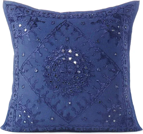 Vista 11 de Funda de cojín decorativa bohemia bordada con espejos, hecha a mano para sofá, dormitorio, sala de estar (negro, 16 x 16 pulgadas)