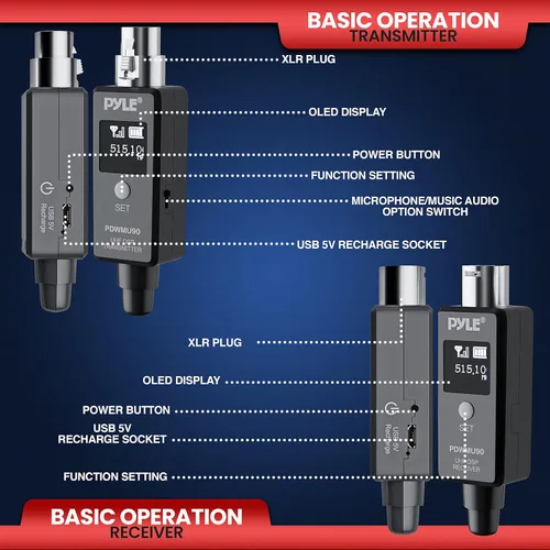 Vista 3 de Pyle Multifuncional UHF inalámbrico XLR sistema adaptador y alto profesional Bluetooth total 2 - XLR equipado receptor Bluetooth recargable