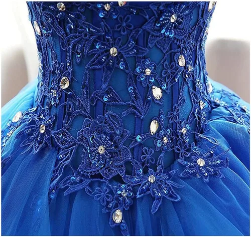 Vista 4 de Fair Lady Vestido de fiesta largo con volantes vestido de fiesta vestidos de quinceañera sin tirantes de encaje de tul con cuentas vestido de noche