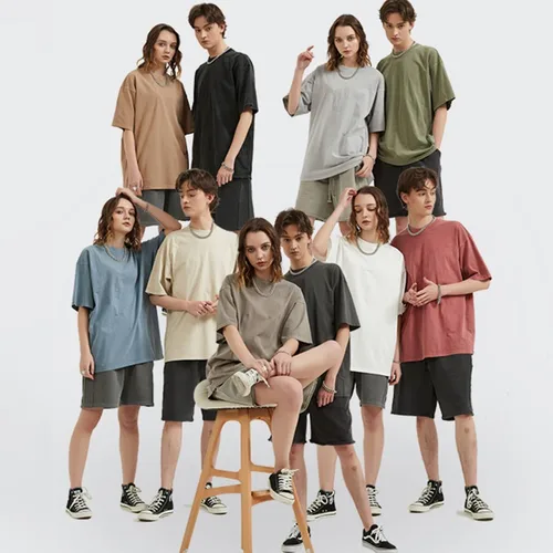Vista 5 de Vamtac Camisetas de algodón para hombre, de gran tamaño, manga corta, sueltas, sólidas, básicas, de verano