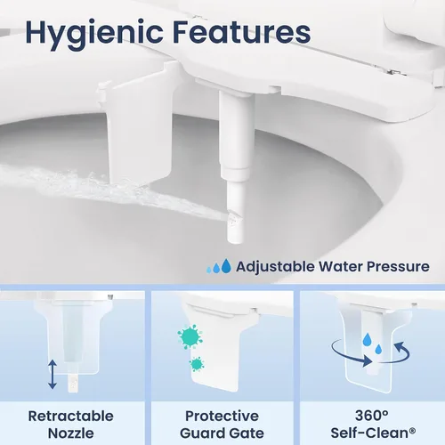 Vista 4 de LUXE Bidet NEO 120 Plus - Boquilla única, accesorio de bidé no eléctrico para asiento de inodoro, instalación deslizante patentada, autolimpieza